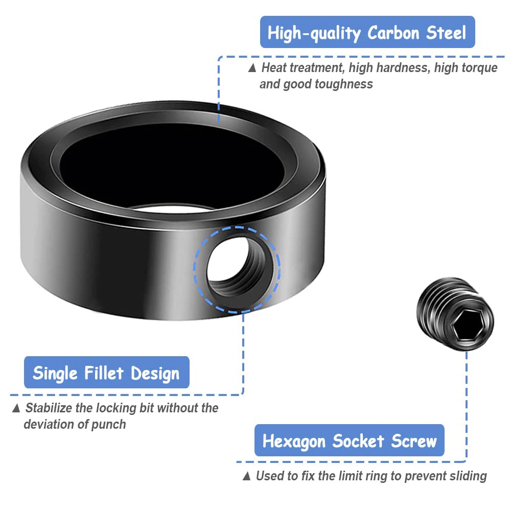 New Drill Depth Stop Bit Collar Set Adjustable Positioner Limit Ring Allen Wrench Tighten Stopper Set-Screws Woodworking Tool