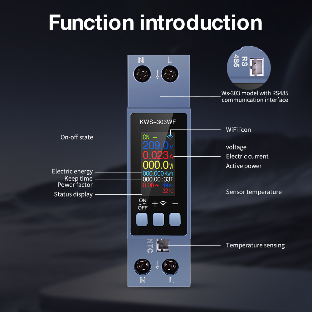 KWS-303 Tuya WiFi Leistungsmesser APP-Steuerung 8 in1 Energiezähler 85-290V/40A Spannungs- und Strommesser Stromzähler Smart Life