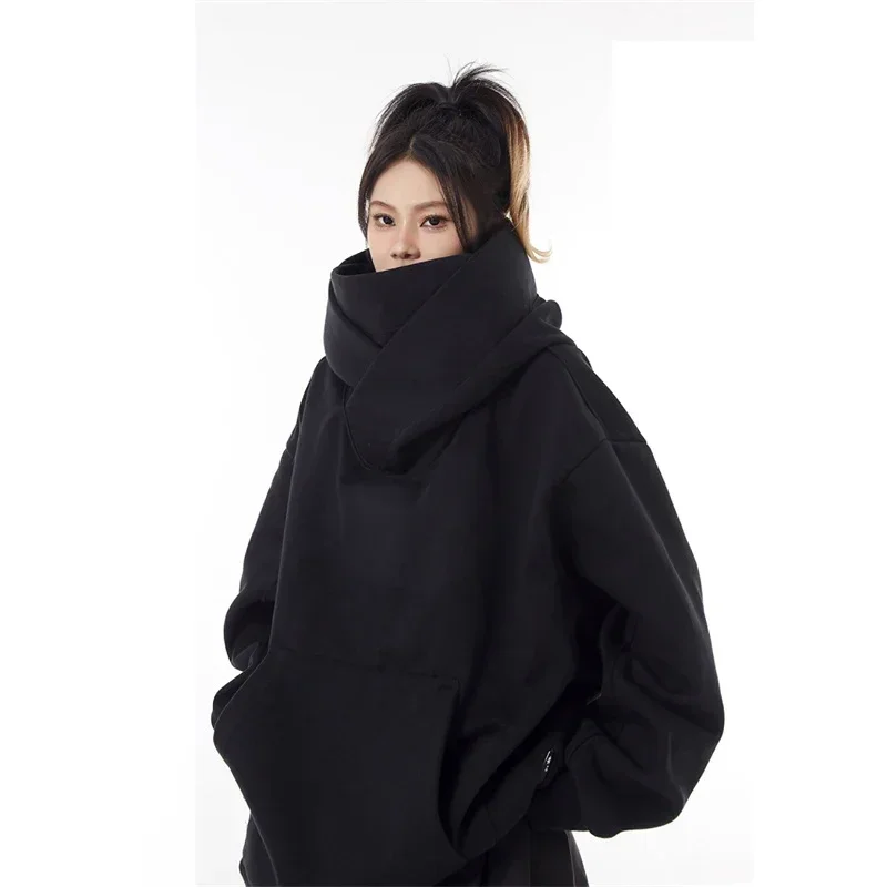 남성용 가을 솔리드 컬러 닌자 터틀넥 후드 Y2K 빈티지 양털 스웨터 힙합 일본 streetwear Oversize Hood