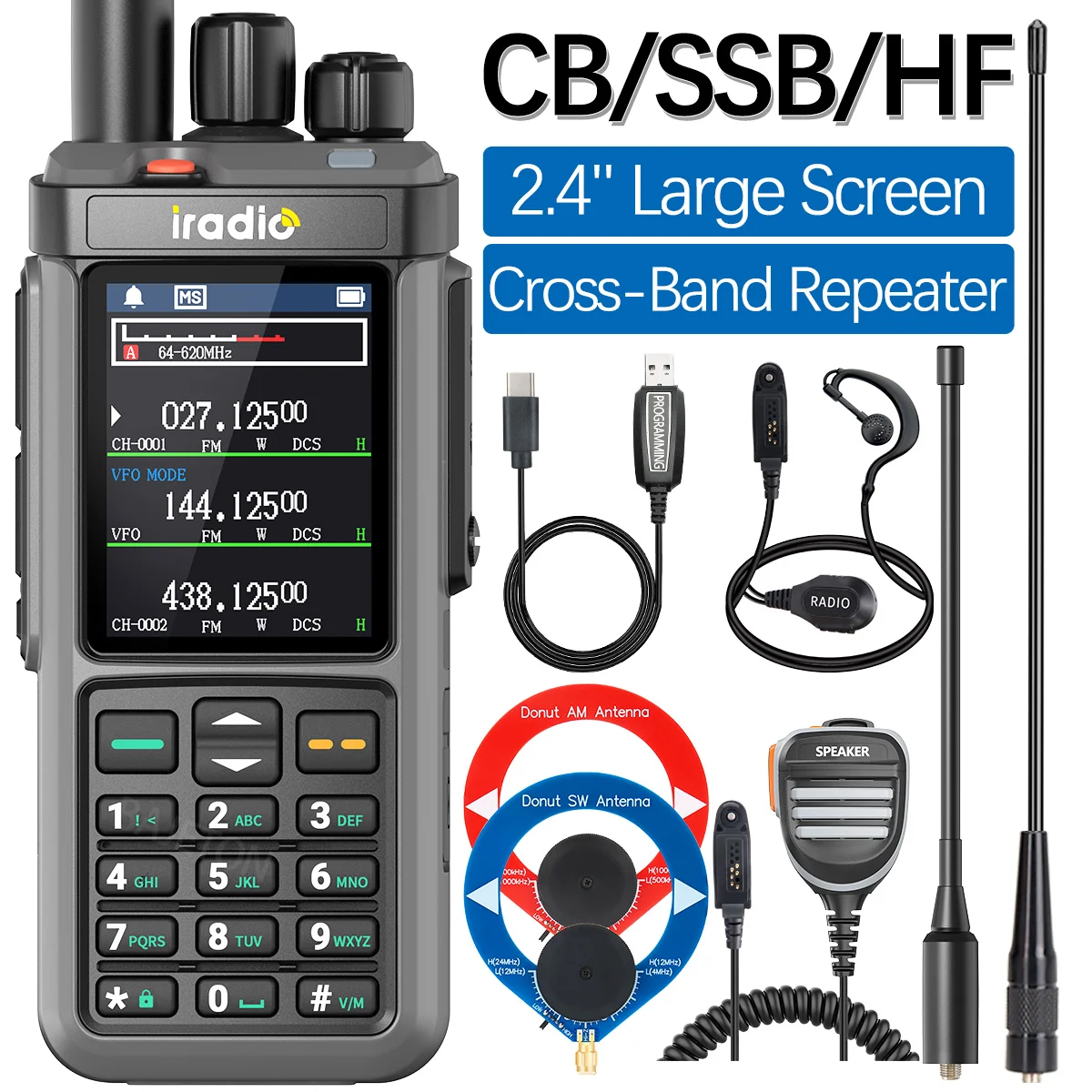 Iradio UV-98 PLUS 10W Walkie Talkie banda completa HF Ham Radio USB LSB CW CB LW MW SW SSB banda cruzada repetidor 2,4 "pantalla grande 1024CH