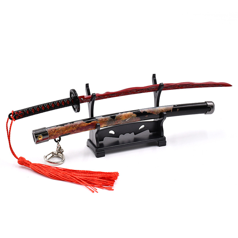 23cm Ring Game Peripheral Rivers of Blood Sword Alloy Pop-up Sword Weapon Model Ornament Crafts Keychain Decorative Toy Katana