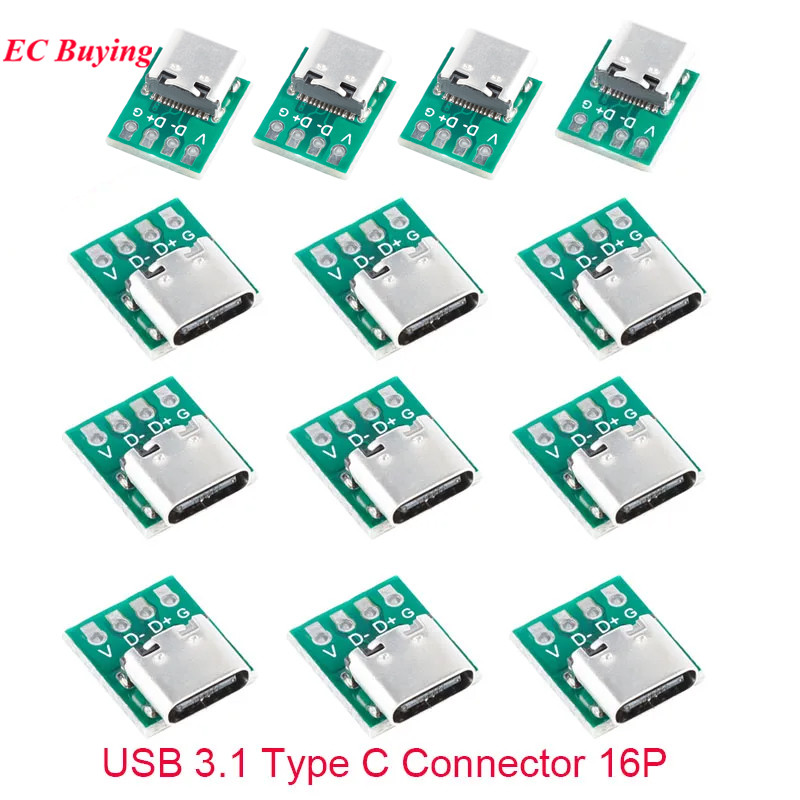 50 uds/1 unidad conector USB 3,1 tipo C adaptador de placa PCB de prueba de 16 pines conector USB3.1 16P para transferencia de Cable de línea de datos