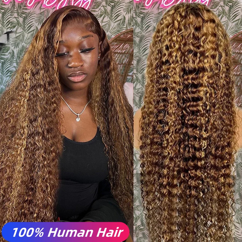 Deep Wave P4/27 Farbe lockige Perücken Dichte 13x4 HD transparente Spitze Front Mensch natürliche brasilia nische Haar Frontal Perücken