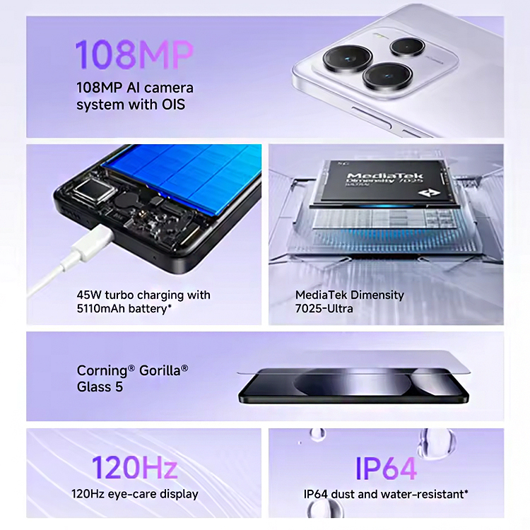[World Premiere] Xiaomi Redmi Note 14 5G Global Version NFC Smartphone MTK Dimensity 7025-Ultra 108MP Camera 45W Turbo Charging