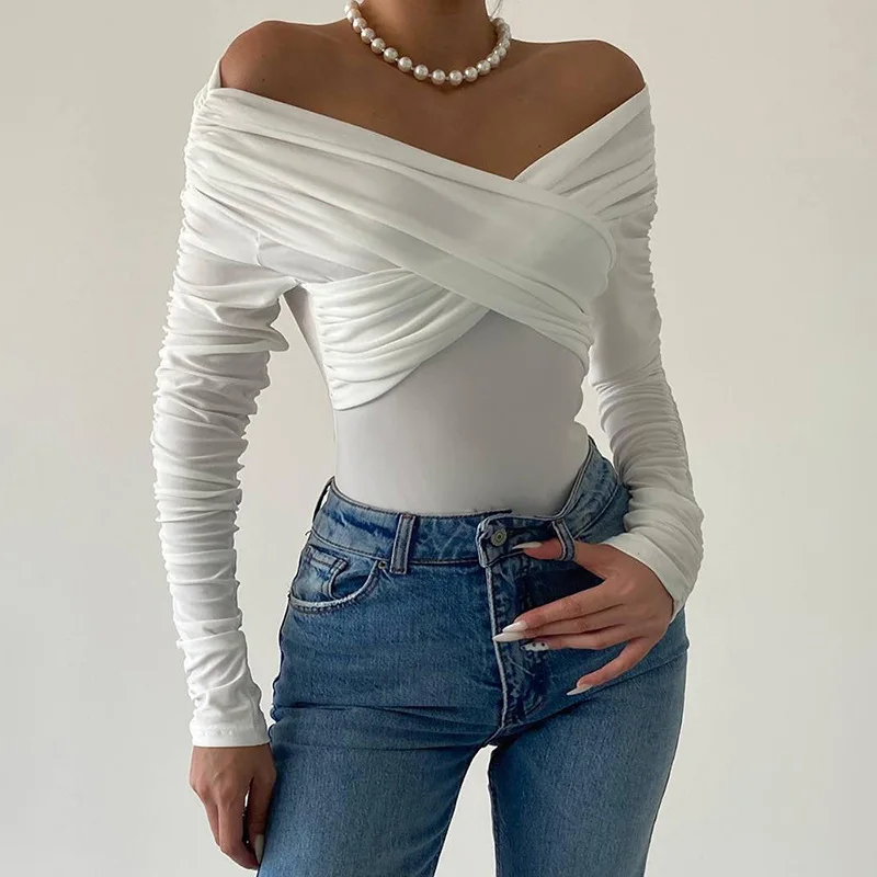 Elegante Frühling Herbst Solide Bodysuit Mode Frauen Langarm Neue Tops Gekreuzte Backless Overall Weibliche Gestrickte Korsett Strampler