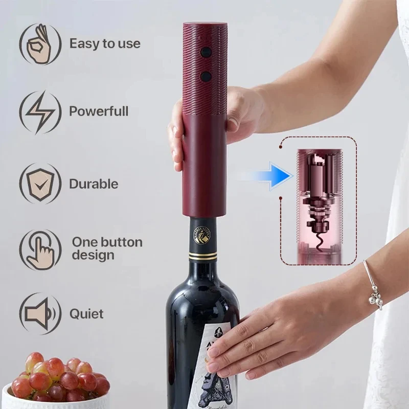 ที่เปิดขวดไวน์ไฟฟ้าอัตโนมัติสีแดงไวน์ Corkscrew ชาร์จที่เปิดไวน์ One-Click ปุ่มไวน์เครื่องมือห้องครัวผลิตภัณฑ์