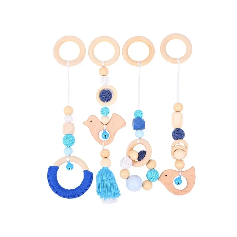 ของเล่นไม้สั่นสำหรับเด็ก4ชิ้น/เซ็ตที่วางมือถือในยิมที่แขวนของเล่นประสาทสัมผัสพับเก็บได้สำหรับออกกำลังกายในห้องทารกแรกเกิดออกกำลังกายในยิม