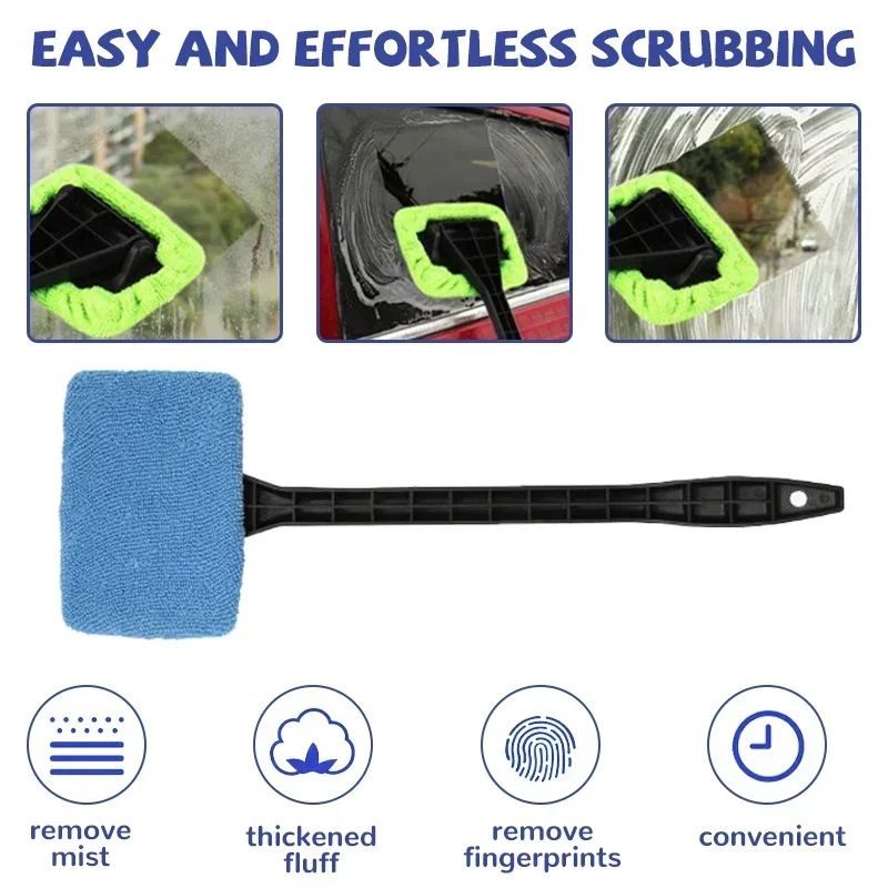 Kit de cepillo limpiador de ventanas de coche, herramientas de limpieza y lavado de parabrisas, limpiaparabrisas Interior de vidrio con mango largo, accesorios para coche