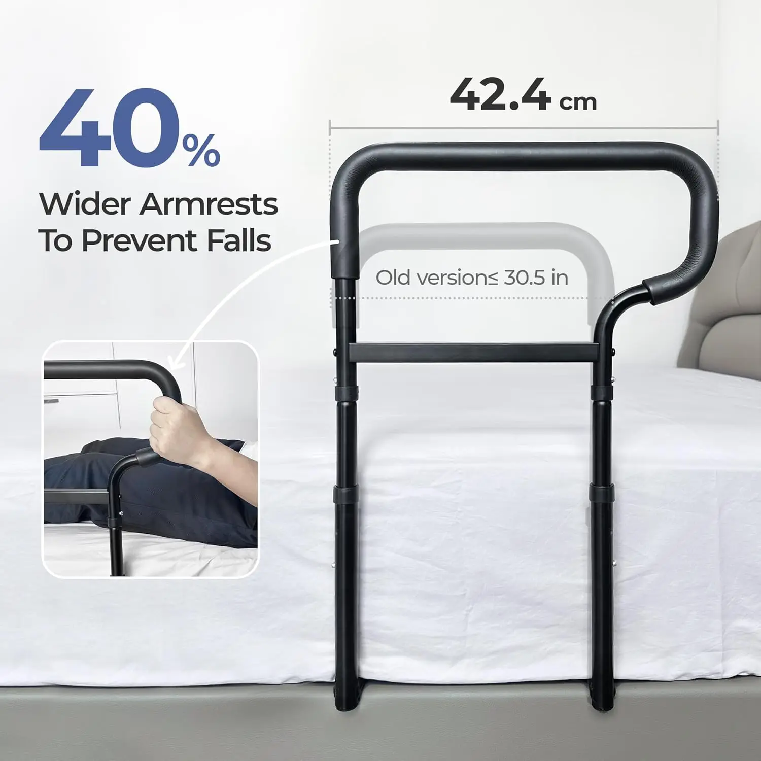PRO Bed Guard, Bed Rails for Elderly Adults, Safety Bed Rail Adjustable in Height with Ergonomic Wider Handrail, Fall