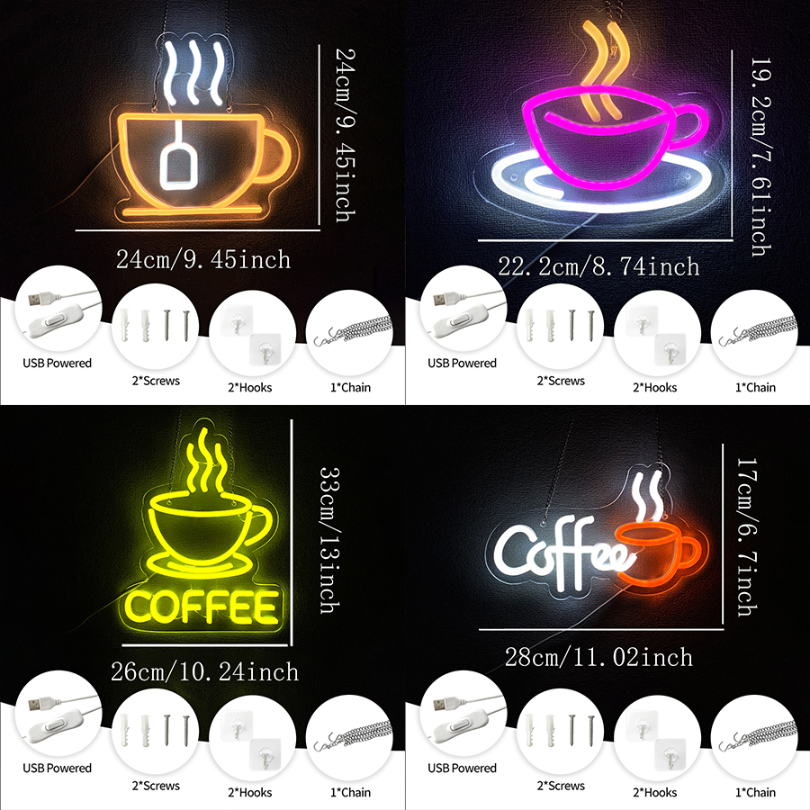 커피 네온 사인, 커피 슈퍼 브라이트 Led 사인, USB 연결 전원 공급 장치, 커피숍 프론트 데스크 비즈니스 장식에 적합합니다.