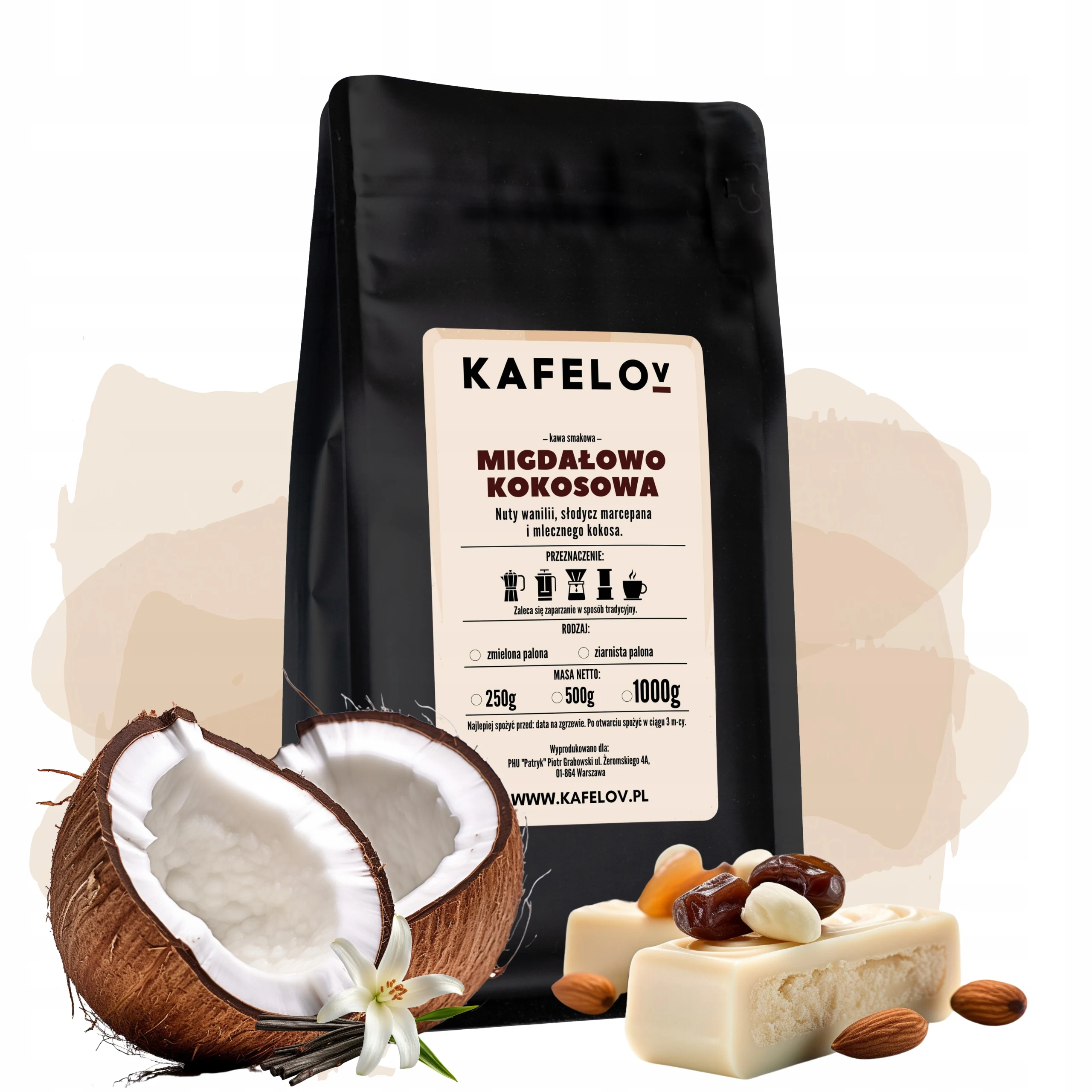 Kawa Kafelov smakowa MIGDAŁ Z KOKOSEM 1KG MIELONA
