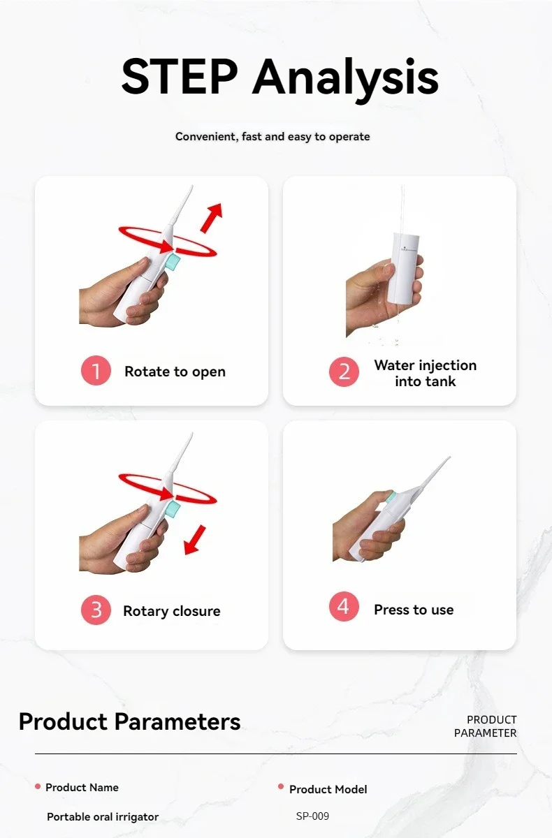 Irrigatore orale portatile ad alta pressione Filo interdentale domestico Stuzzicadenti manuale per la pulizia dei denti
