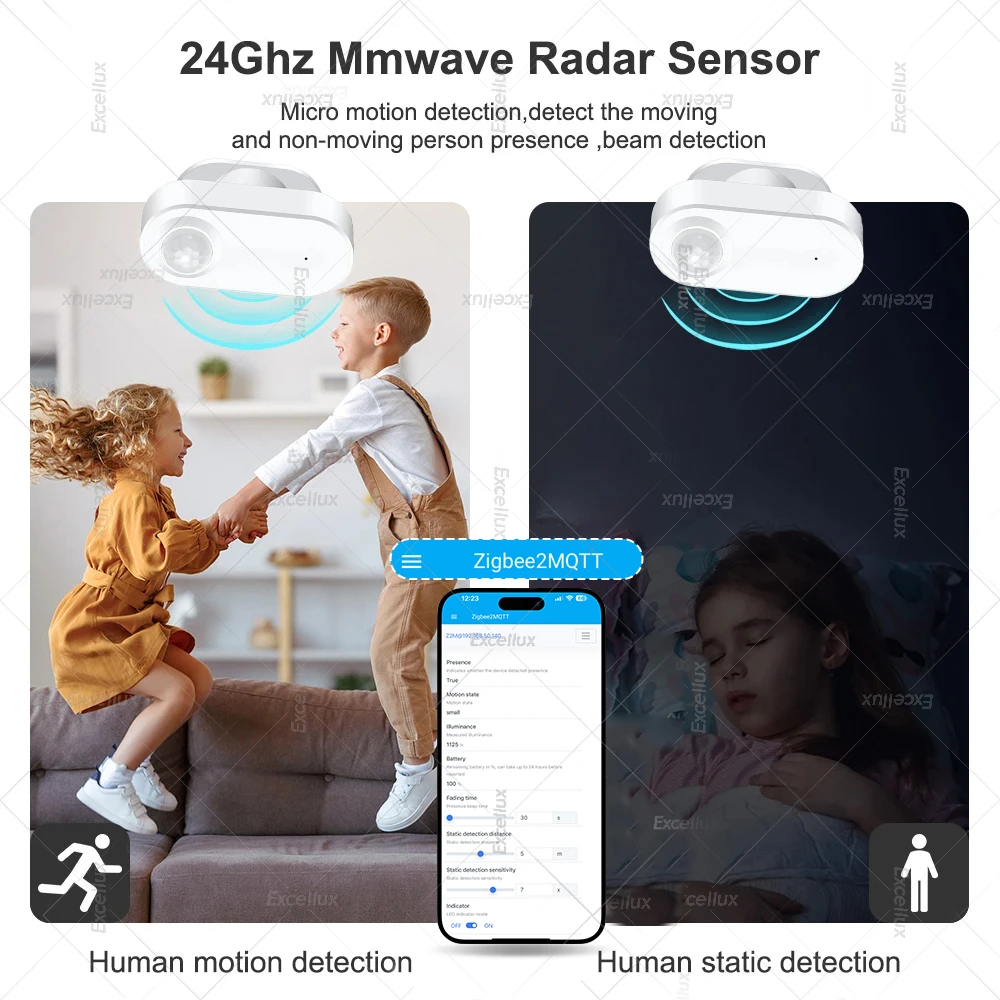 Zigbee Human Presence Sensor 24G MmWave Radar+Brightness PIR Motion Detector Battery Operated Support Zigbee2mqtt Home Assistant