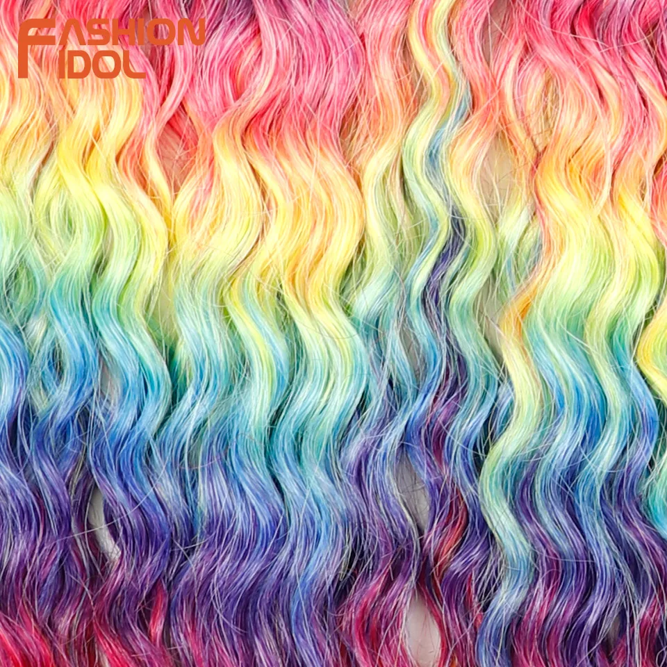 Ariel Curl Hair 22 Zoll Water Wave Twist Häkelhaar Synthetisches Zopfhaar Ombre Regenbogenfarbe Deep Wave Flechten Haarverlängerung