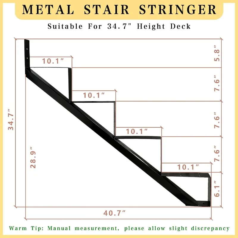 Metal Stair Step Stringers,Step Steel Riser Stringer for Height Deck(Matt Black)
