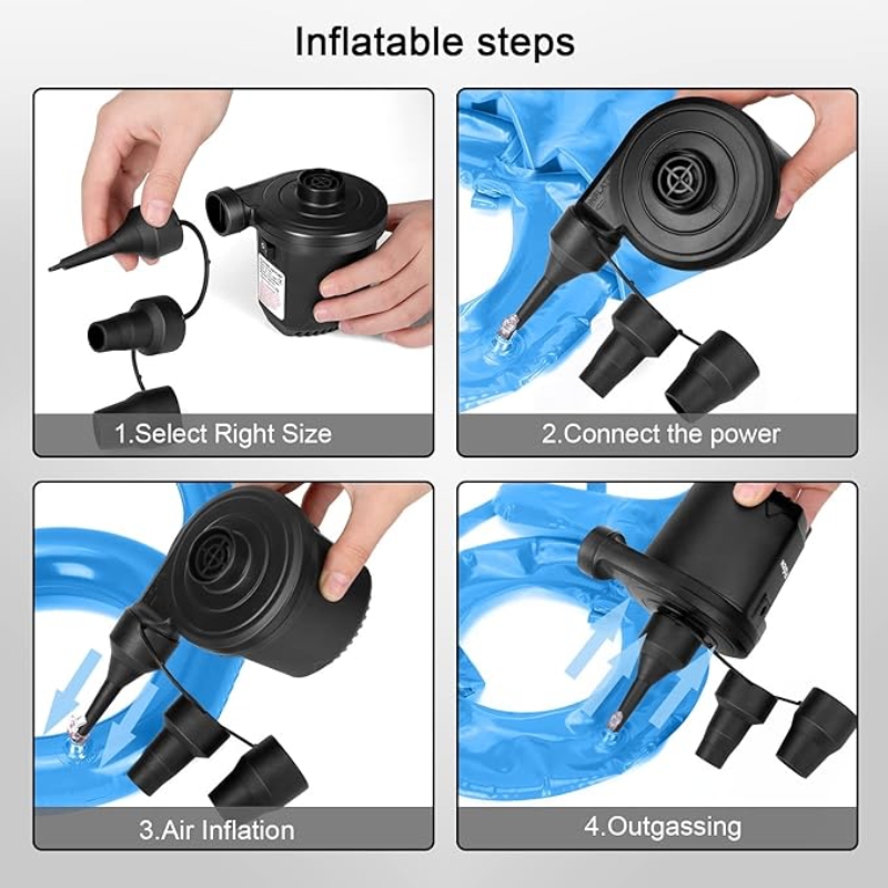 Bomba de ar elétrica para insufláveis, Bomba de colchão com 3 bicos, Inflator para camas de ar, Anel de natação