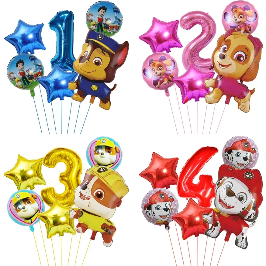6 stücke Cartoon Paw Patrol Thema Folie Ballon Anzahl Ballon Kinder Geburtstag Party Dekoration Baby Geschenk Party Chase Skye Ballon