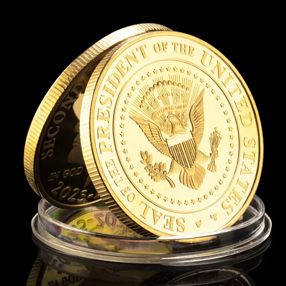 ドナルド・トランプ金貨 金メッキ収集価値のあるコインとケースが付属 第2回大統領就任2025年～2029年記念コイン
