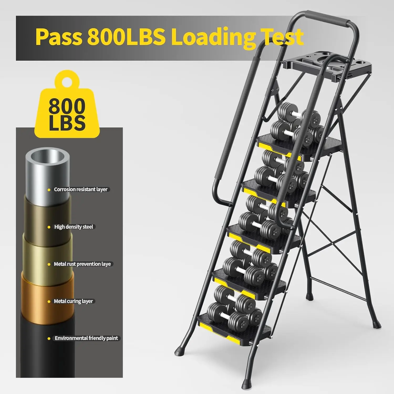 Ladder 5-Stufen mit Werkzeugplattform, Stepladder 5-Stufen-Foldingbar mit Handläufen, stabiler Stahlleiter mit breitem Pedal, trag