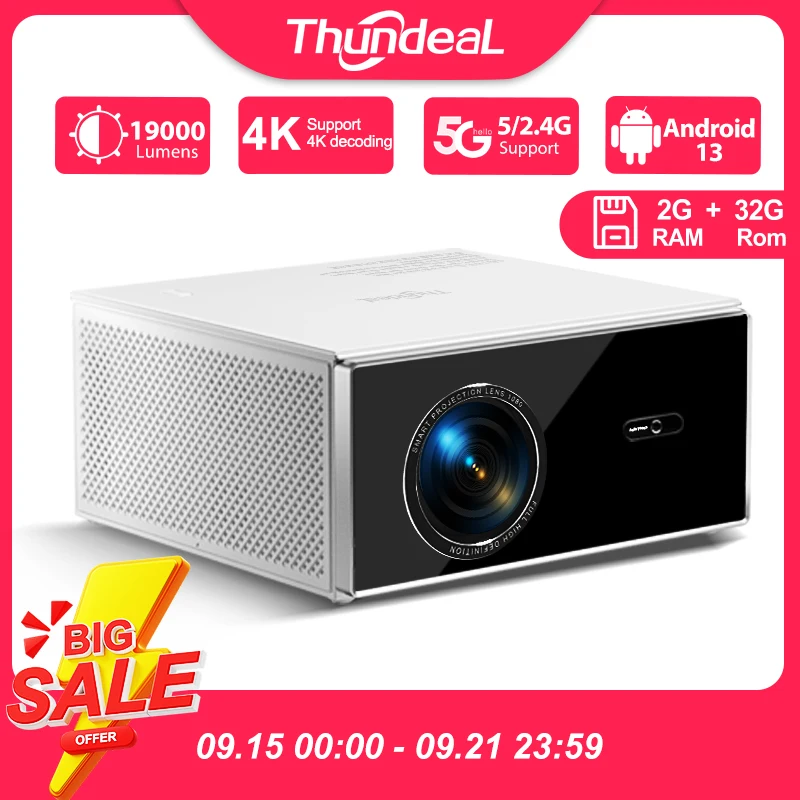 ThundeaL Native 1080Pプロジェクター TDA7W Android WiFi 2+32G 4Kプロジェクター TDA7 3Dスマートホームシアタービデオ ポータブルビーム 在庫あり (フランス)
