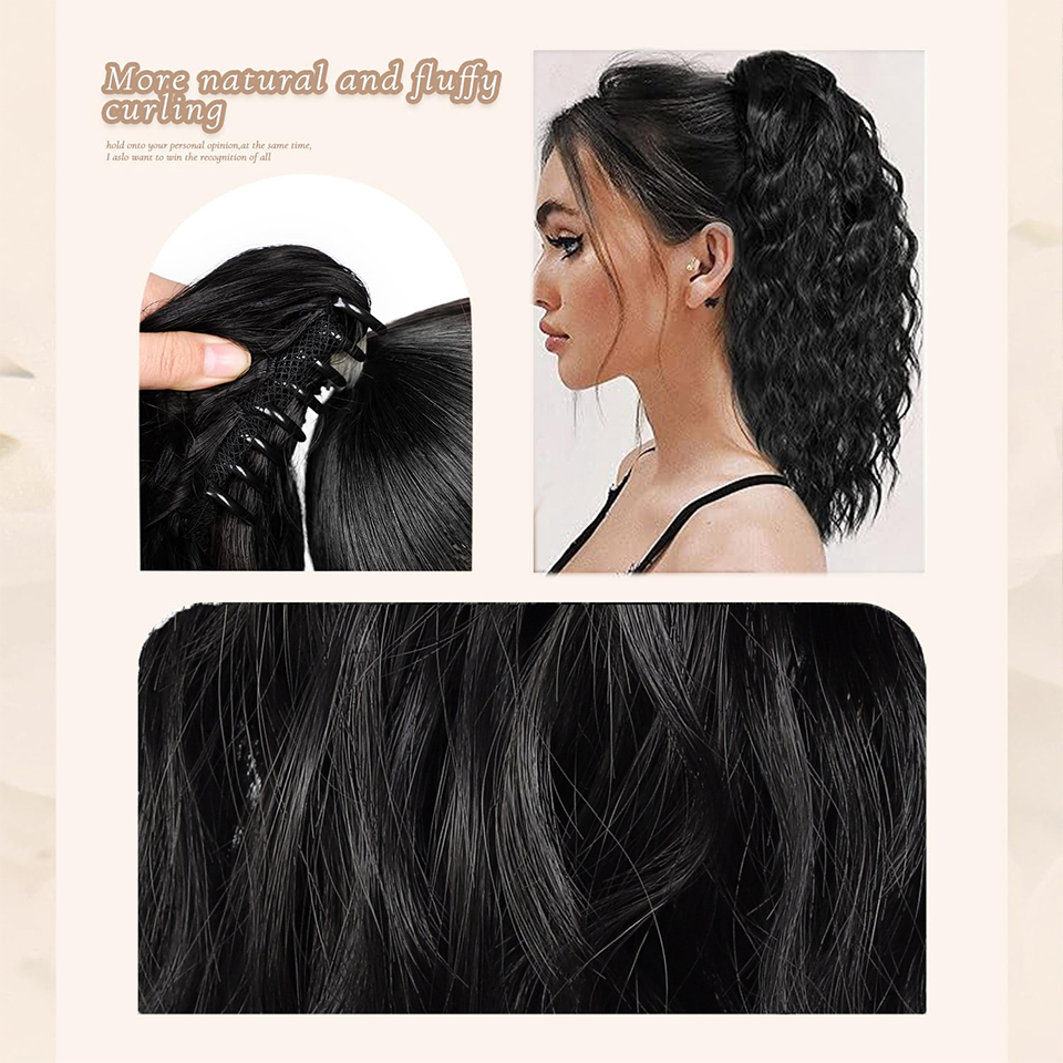 14-Zoll-Pferdeschwanz mit lockigen Wellen, synthetisches Haarteil, hitzebeständige Faser, elegante Pferdeschwanzverlängerung mit Krallenclip für Frauen