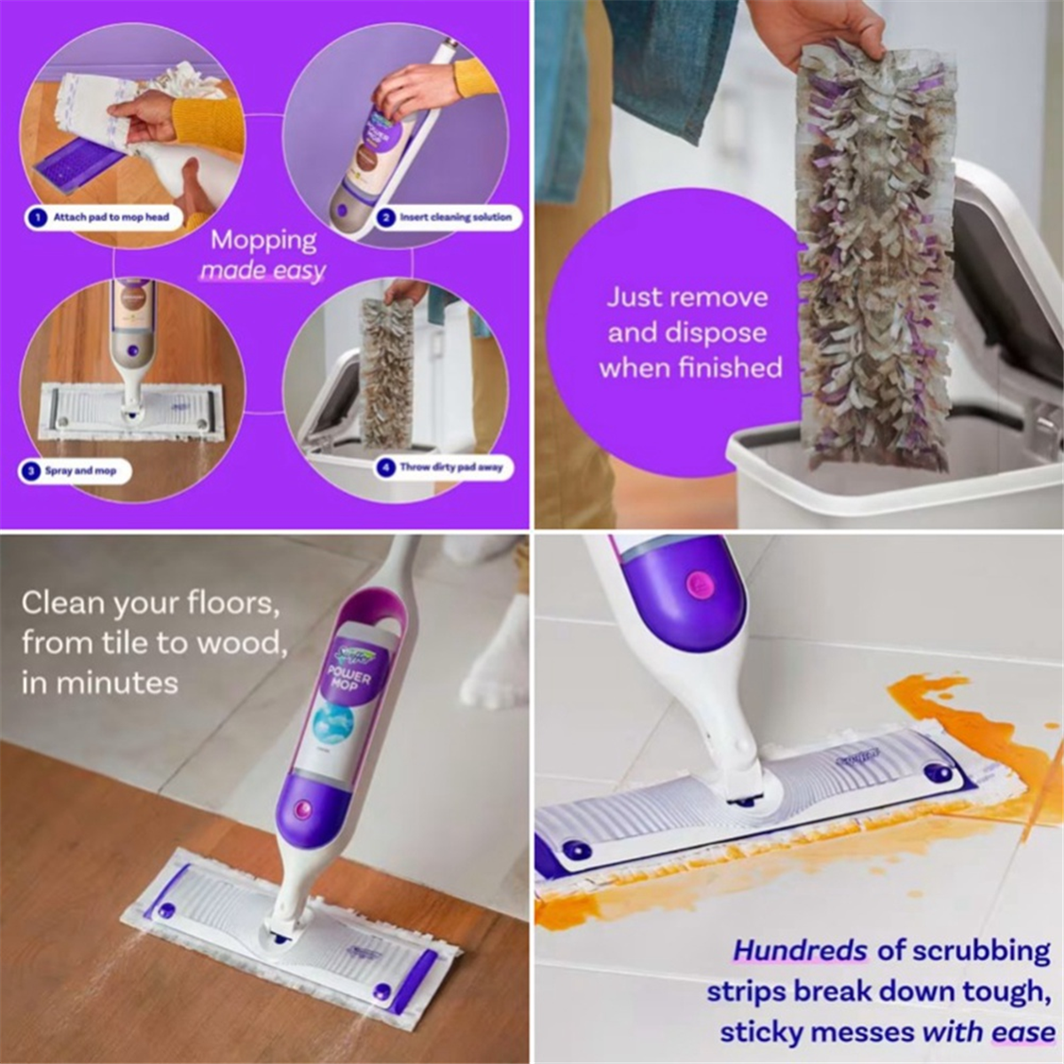 A72P 8 個使い捨てモップパッド PowerMop マルチモップパッド交換部品すべての硬質床クリーニング用