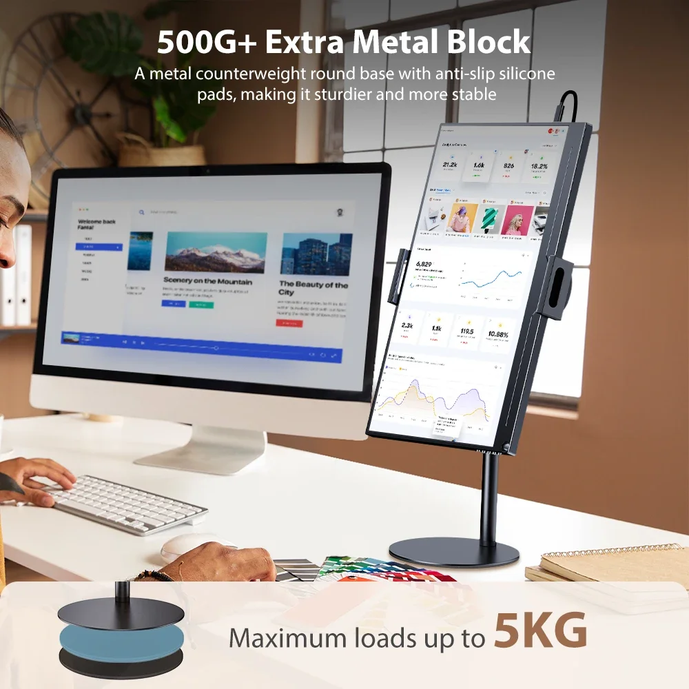 Suporte VESA para monitor portátil ajustável 360 °   Suporte para tablet com suporte giratório para 15,6''-17,3'' Compatível com 4,7''-17,3"