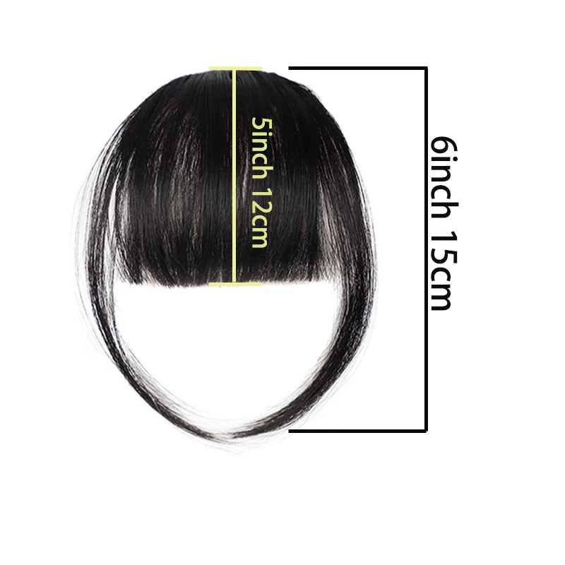 Clip sintetica corta dritta con frangia Frangia nera Frangia d'aria Estensione dei capelli Frangia per capelli per le donne Parrucchino con frangia falsa