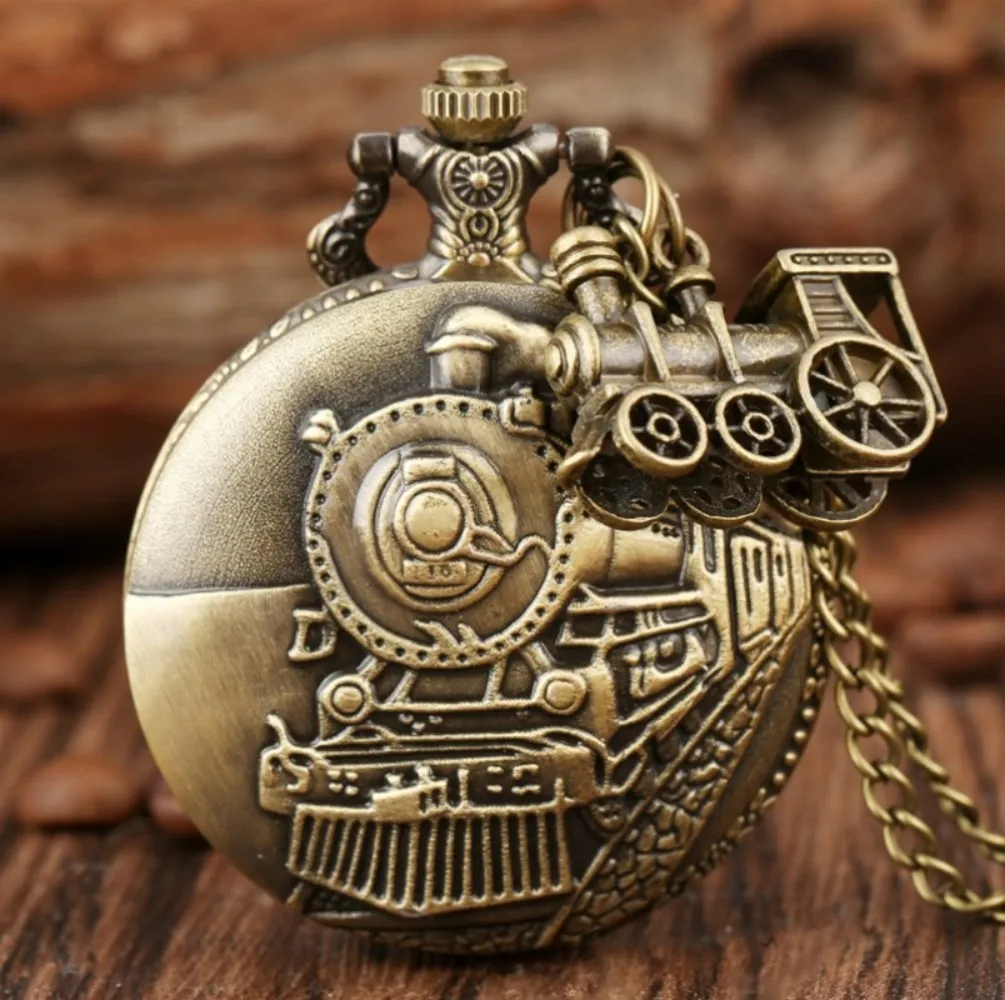 Vintage Classic Steampunk Train Kwarcowy zegarek kieszonkowy z naszyjnikiem Łańcuszek Wisiorek Pamiątkowy zegar prezentowy dla mężczyzn i dzieci