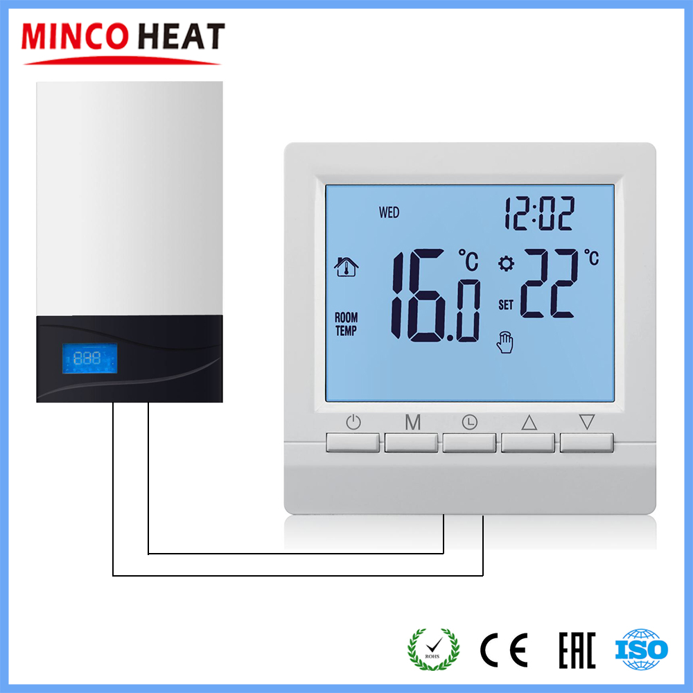 Minco calor programável caldeira a gás regulador de temperatura aquecimento controlador mão bateria aa termostato com bloqueio criança