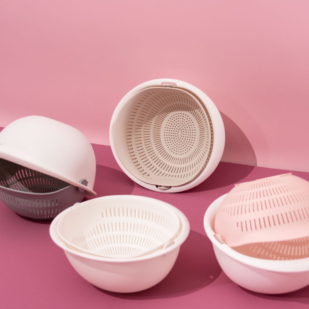 Kreatywny wielofunkcyjny kosz do odsączania Podwójny kuchenny okrągły plastikowy kosz do mycia naczyń owoce i warzywa