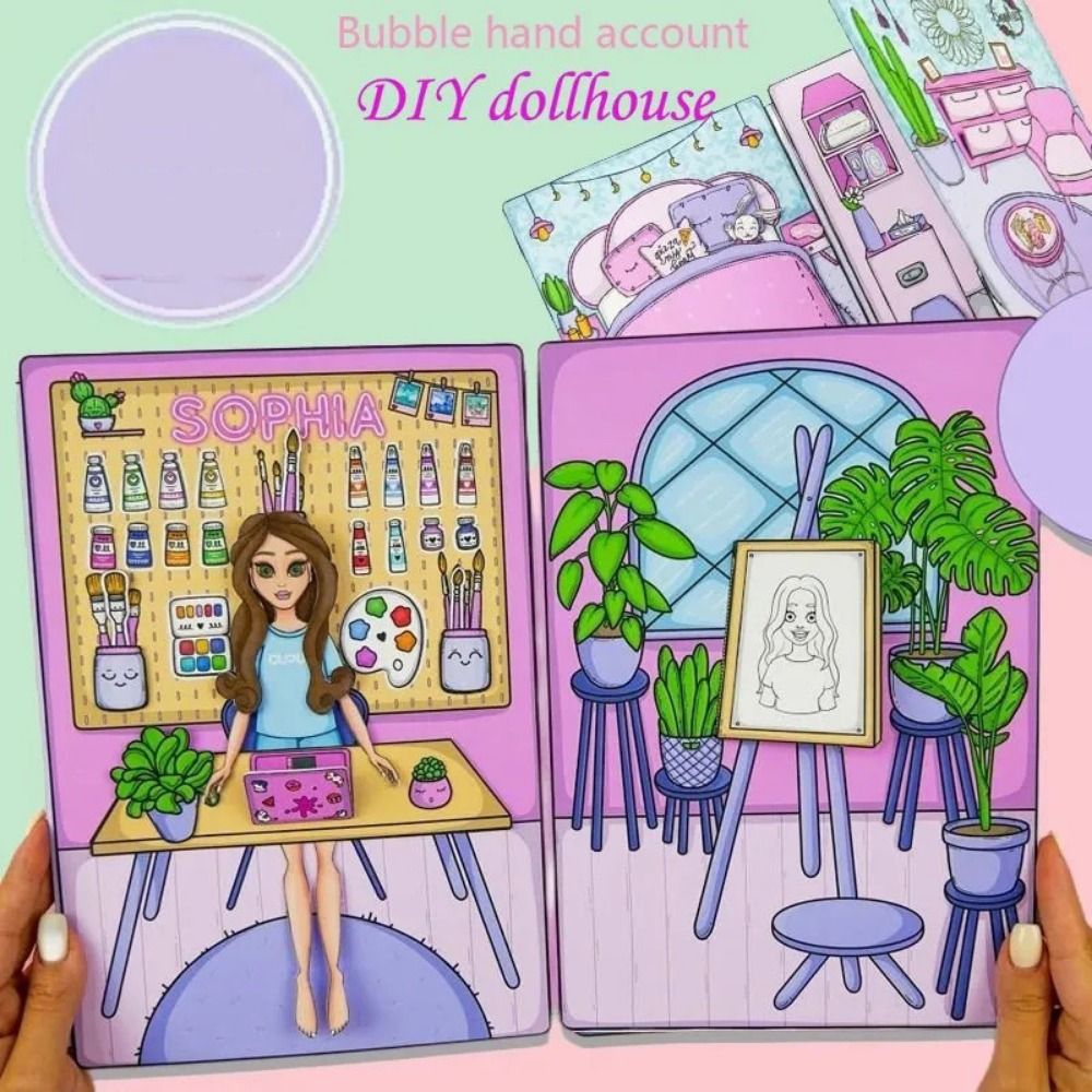 Brinquedo DIY DIY da menina Casa, sem papel de corte, repetidamente, bonito princesa Livro, Sparkling Handbook, Paper Doll, Quiet Book