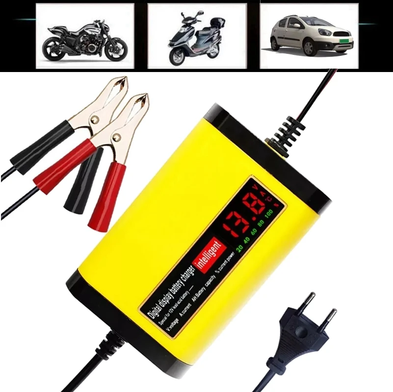 12V 2A Full Automatic Car Battery Charger With Digital LCD Display Fast Charge 3 Stages For Dry Wet Lead Acid AGM GEL Battery