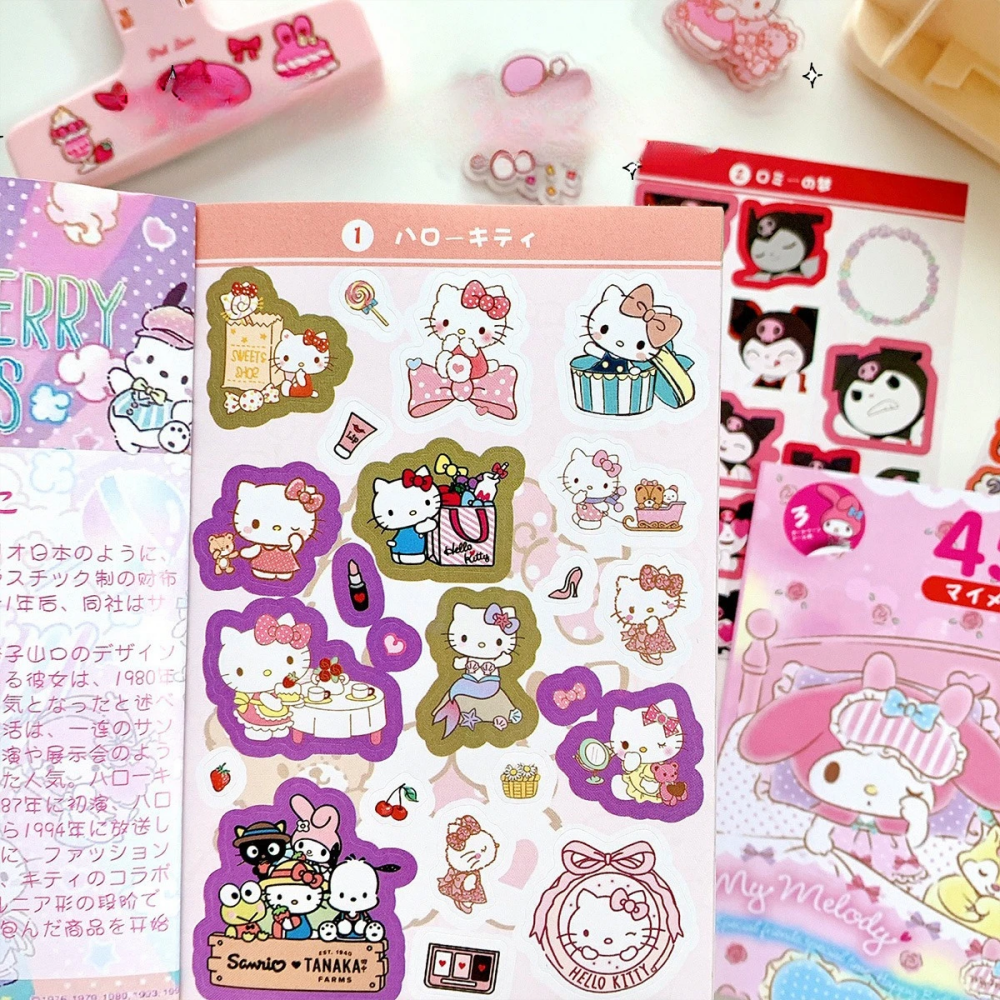 450 pçs sanrio adesivo livro dos desenhos animados kawaii kuromi olá kitty melodia goka cartão adesivos mão conta decoração para meninas presente