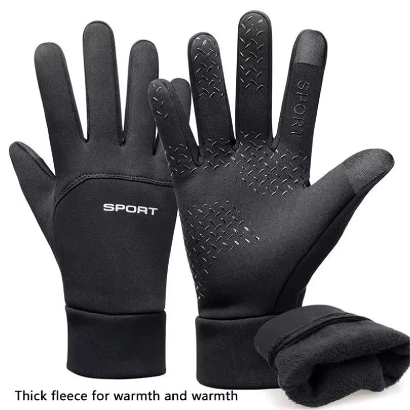 Windproof and Waterproof Outdoor Gloves Touch Screen Thumb and Index Finger Fingertips Warm Gloves for Running Cycling