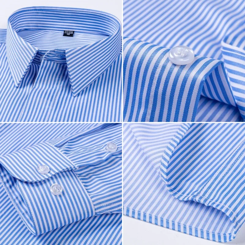 Camicia da uomo antirughe di nuova qualità Camicie eleganti a maniche lunghe per uomo Slim Fit Camisa Social Business Camicetta Camicia a righe 6XL 7XL