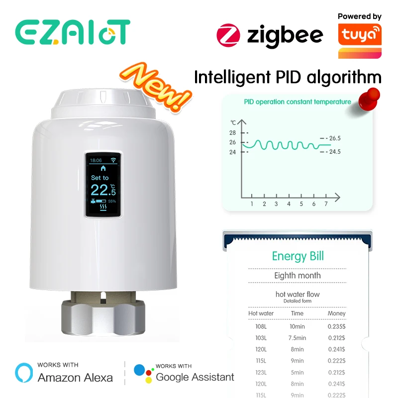 ZigBee TRV WiFi Termostato de radiador Válvula Tuya Smart Life Temperatura Controlador de calefacción Actuador termostático Soporte Control por voz Google Home Assistant Alexa Alice