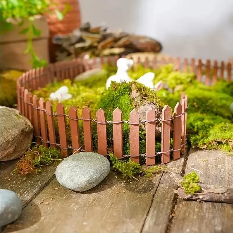 1pc ミニフェンス、庭と盆栽の装飾おとぎ話の庭のフェンス木製装飾、DIY HandicraftProject ミニピケットフェンス