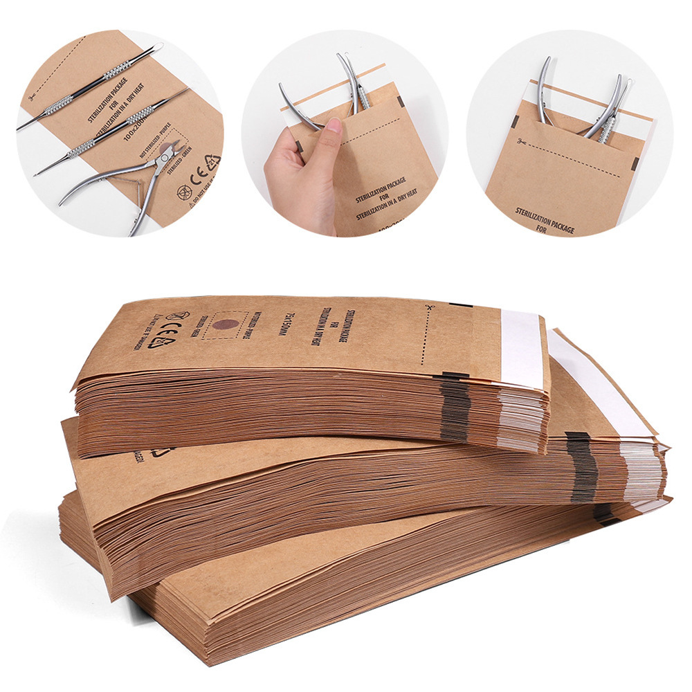 100 шт., маникюрные крафт-пакеты, стерилизатор для дизайна ногтей, чистый мешок для стерилизации, одноразовые маникюрные принадлежности, инструменты для УФ-дезинфекции