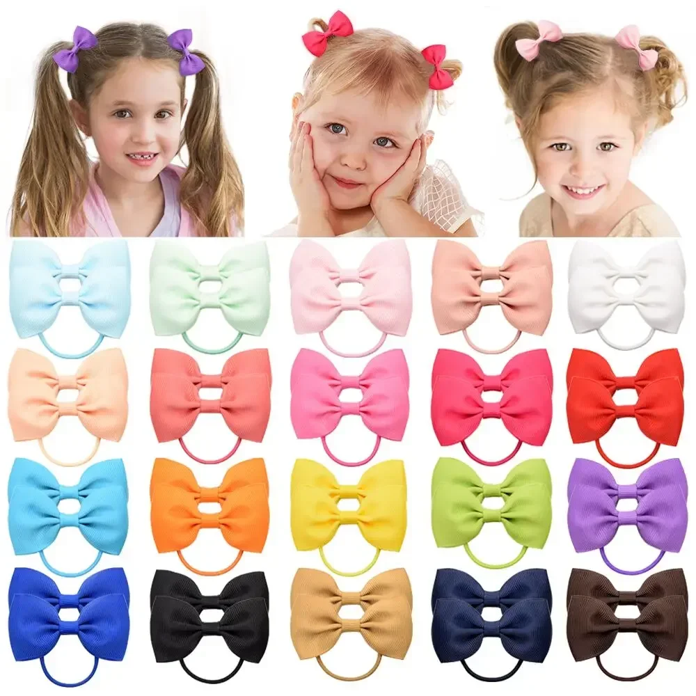 2,75 Zoll kleine Schleifen mit elastischen Haarbändern für Kinder Mädchen Pferdeschwanz einfarbig Schleife Haarseile Krawatten Haarschmuck