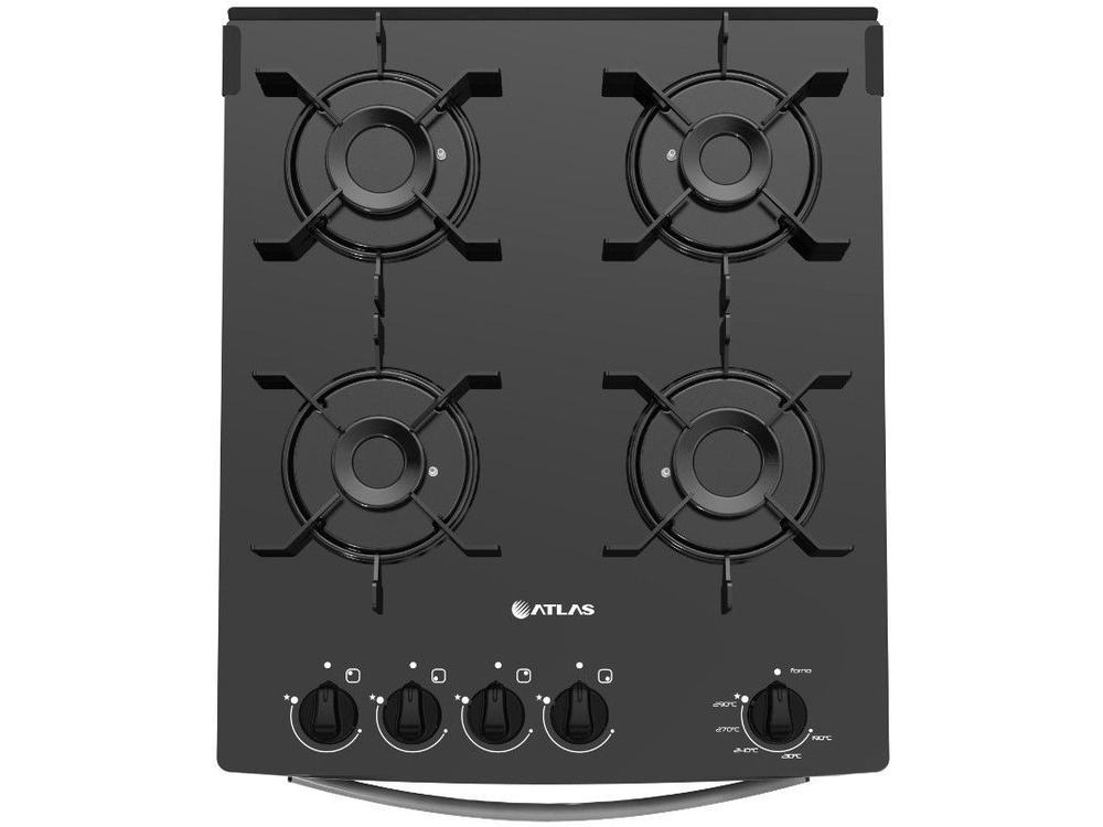 Fogão 4 Bocas Atlas Preto Mesa de Vidro Mônaco Top Glass - Bivolt