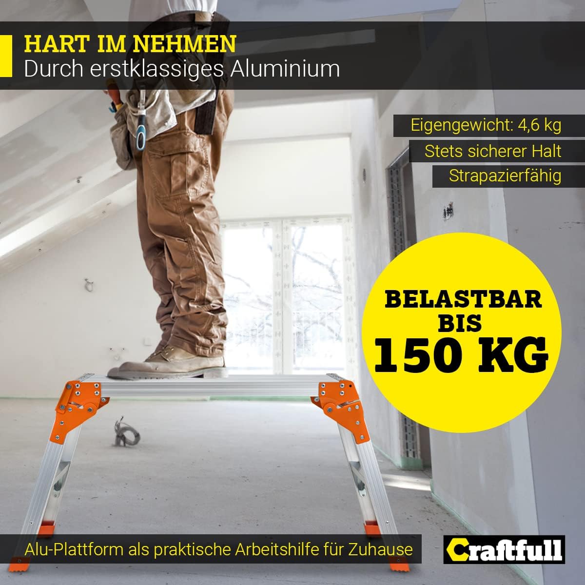 Escada de alumínio dobrável com plataforma, plataforma de trabalho, bancada passo, prata, laranja, até 150 kg