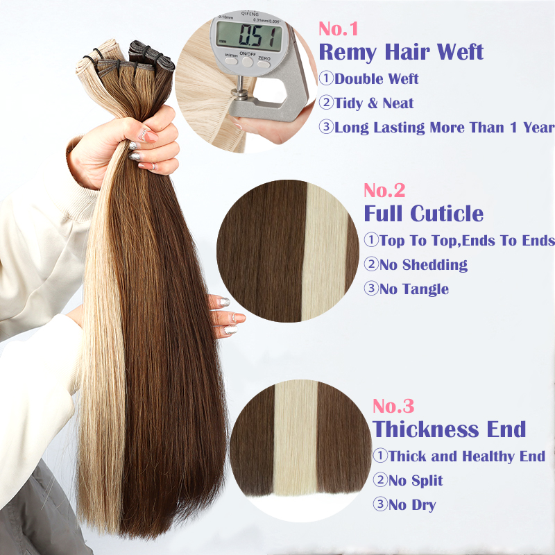 JENSFN Recht 100% Echt Menselijk Haar Inslag Bundels Extensions 50 g/stks 16 "-24" Remy Natuurlijk Haar Naaien In Weeft Bruin Blonde Kleur