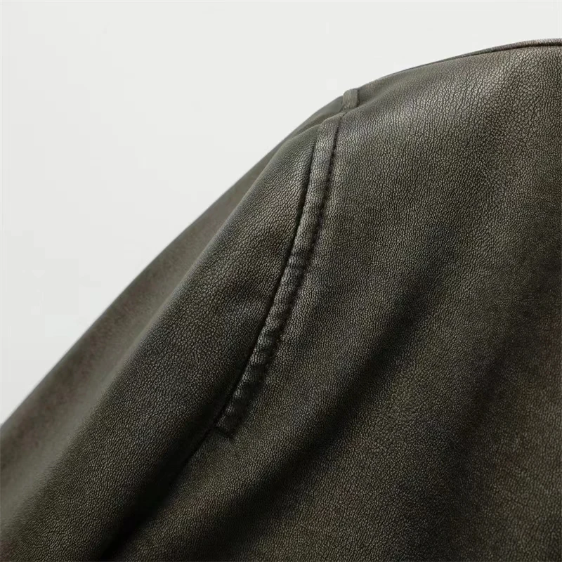 Chaqueta Bomber de piel sintética a la moda urbana para mujer, abrigo corto de cuero negro con cuello levantado