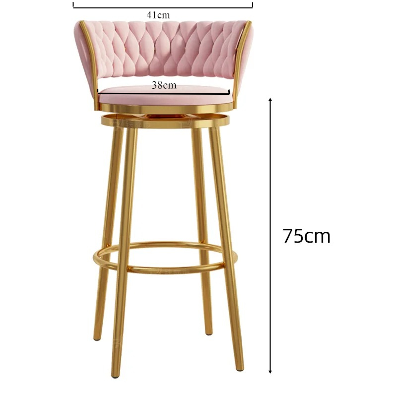 Luxury Flannel Bar Stool Modern Kitchen Chair Swivel Counter Stool Minimalist Cafe Seat Comfortable Home Bar Stool with Backrest