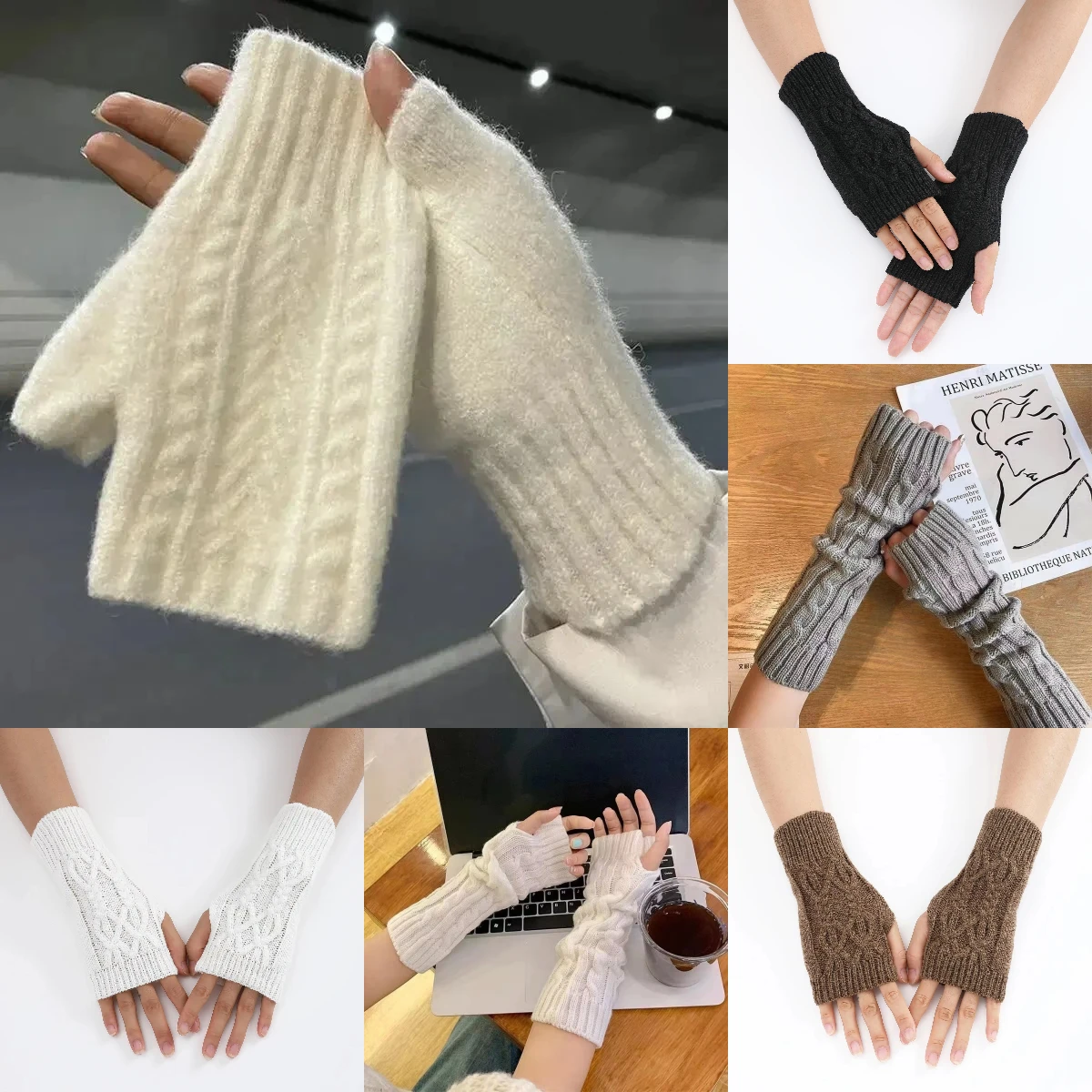 Guantes de medio dedo para mujer, Guantes de invierno suaves y cálidos de lana tejida para el brazo, Guantes suaves y cálidos de medio dedo, manoplas Unisex
