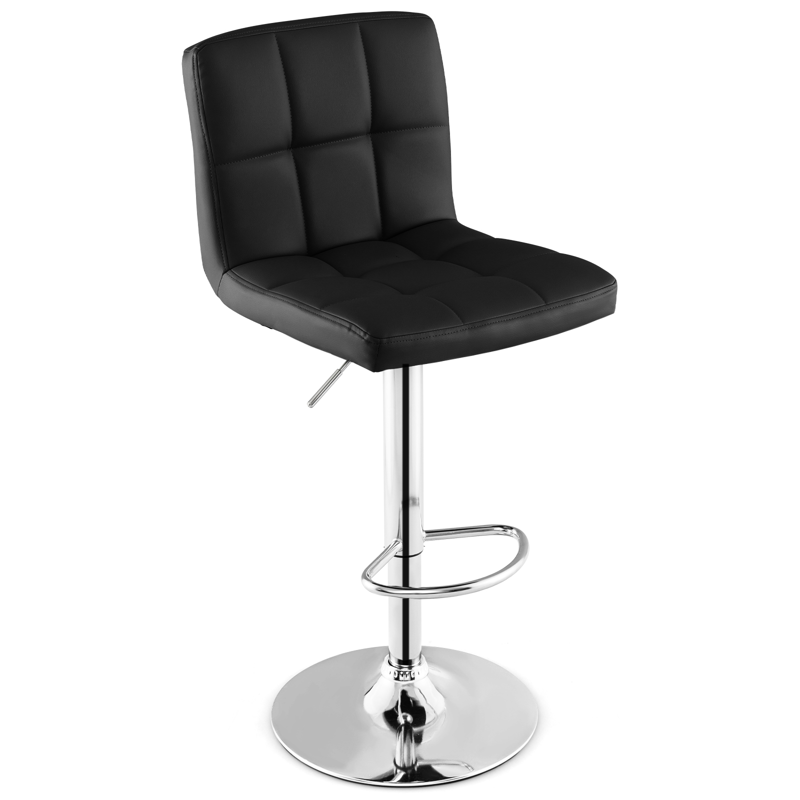 Taburete de bar giratorio 360°, taburete de bar 65-85 cm regulable en altura de polipiel, taburete con respaldo y reposapiés, taburete de cocina para comedor, bar, hogar, 150 kg de capacidad de carga, negro