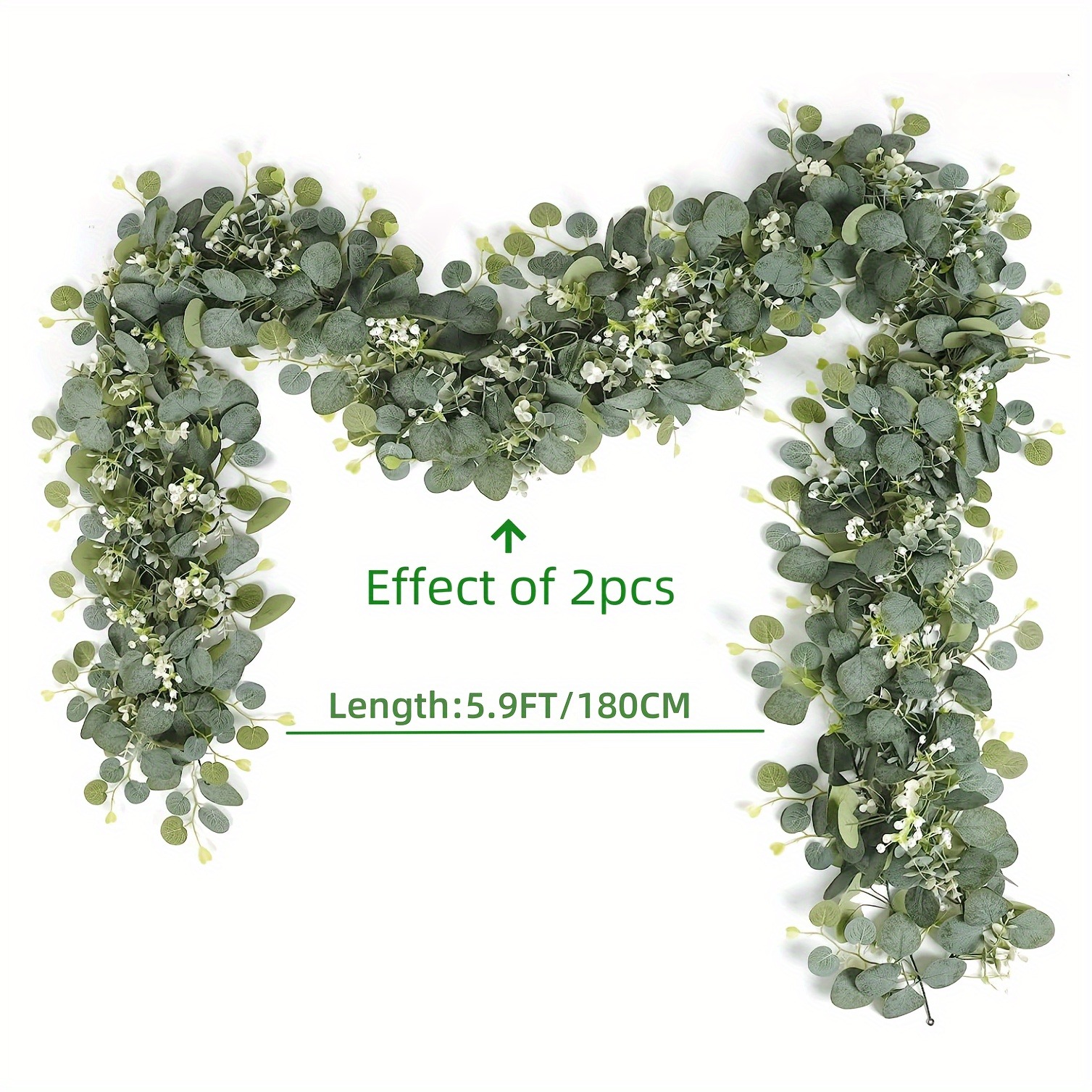 1pc Artificial Eucalyptus Leaves Greenery Garland Fake Plant Vine with White Flowers Berries for Home Garden Wedding Party Decor