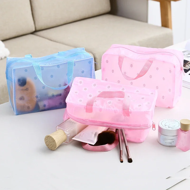 Borsa per cosmetici trasparente in PVC floreale Borsa per trucco trasparente per donna Ragazza Custodia per bellezza con cerniera impermeabile Borsa da toilette da viaggio