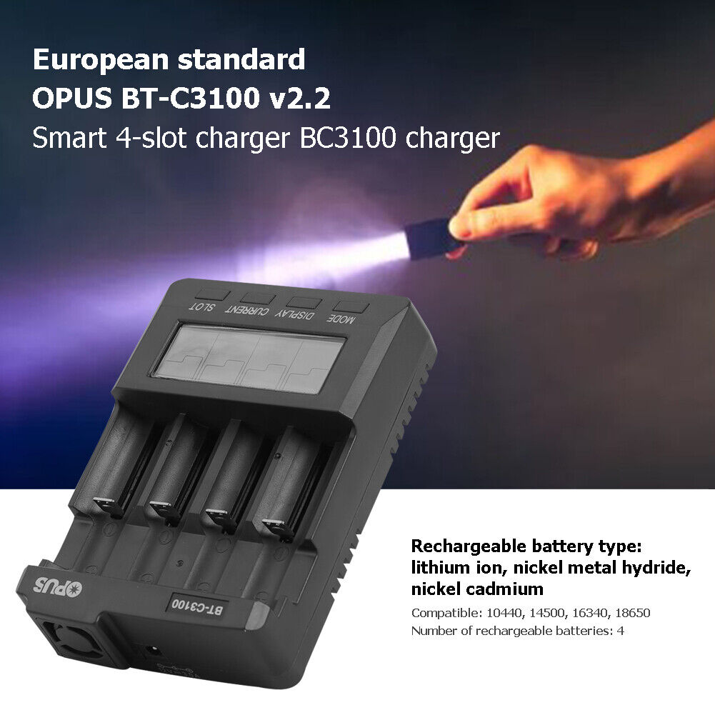 Standard-Batterieladegerät Opus BT-C3100 V2.2 Digital Intelligent 4 Steckplätze AA/AAA LCD-Batterieladegerät Werkzeugteile